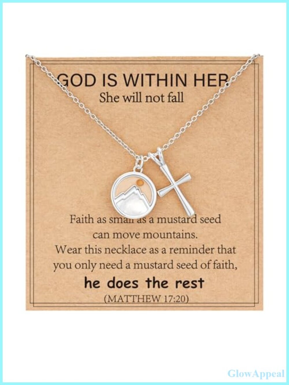 Mustard Seed Cross Necklace 16in Silver Plated Pendant Christian Gift for Women